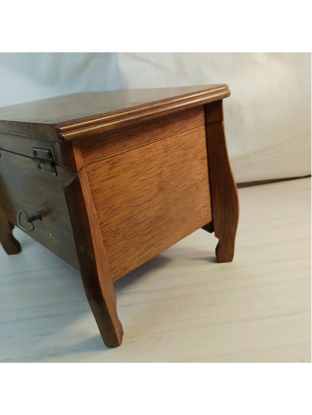 VTG Real Wood Wooden Musical Jewelry Box with Mirror & Drawer Red Interior